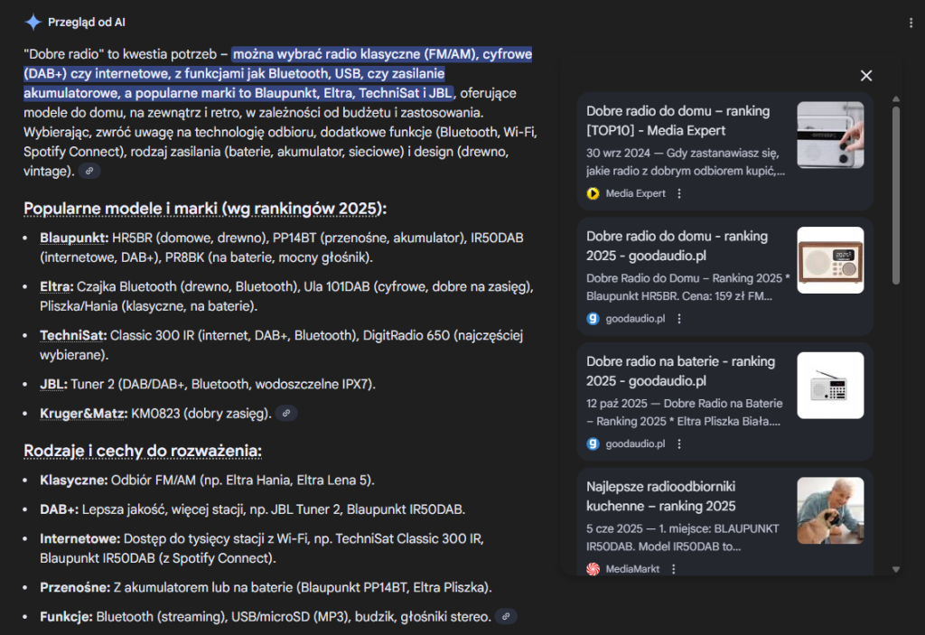 goodaudio.pl results in ai overwievs connected to home radio