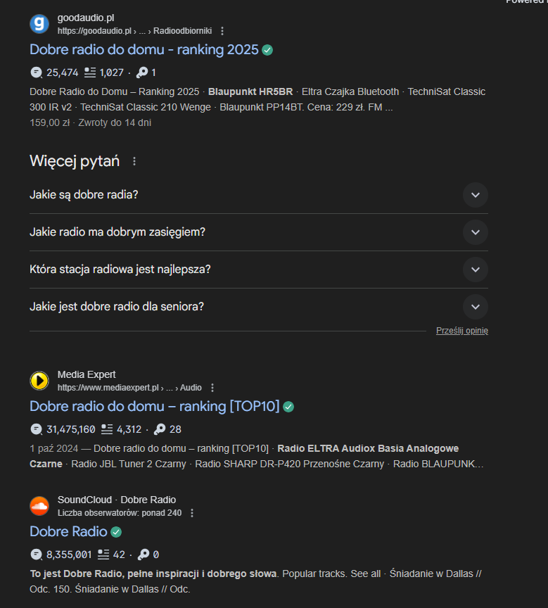 goodaudio.pl overcoming the biggest electronic store in poland with serp results connected to "home radio"
